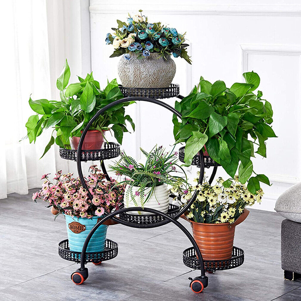 Metal Plant Stand Rack 4Tier Indoor Flower Pot Stand with Wheels for Living Room - Image 2