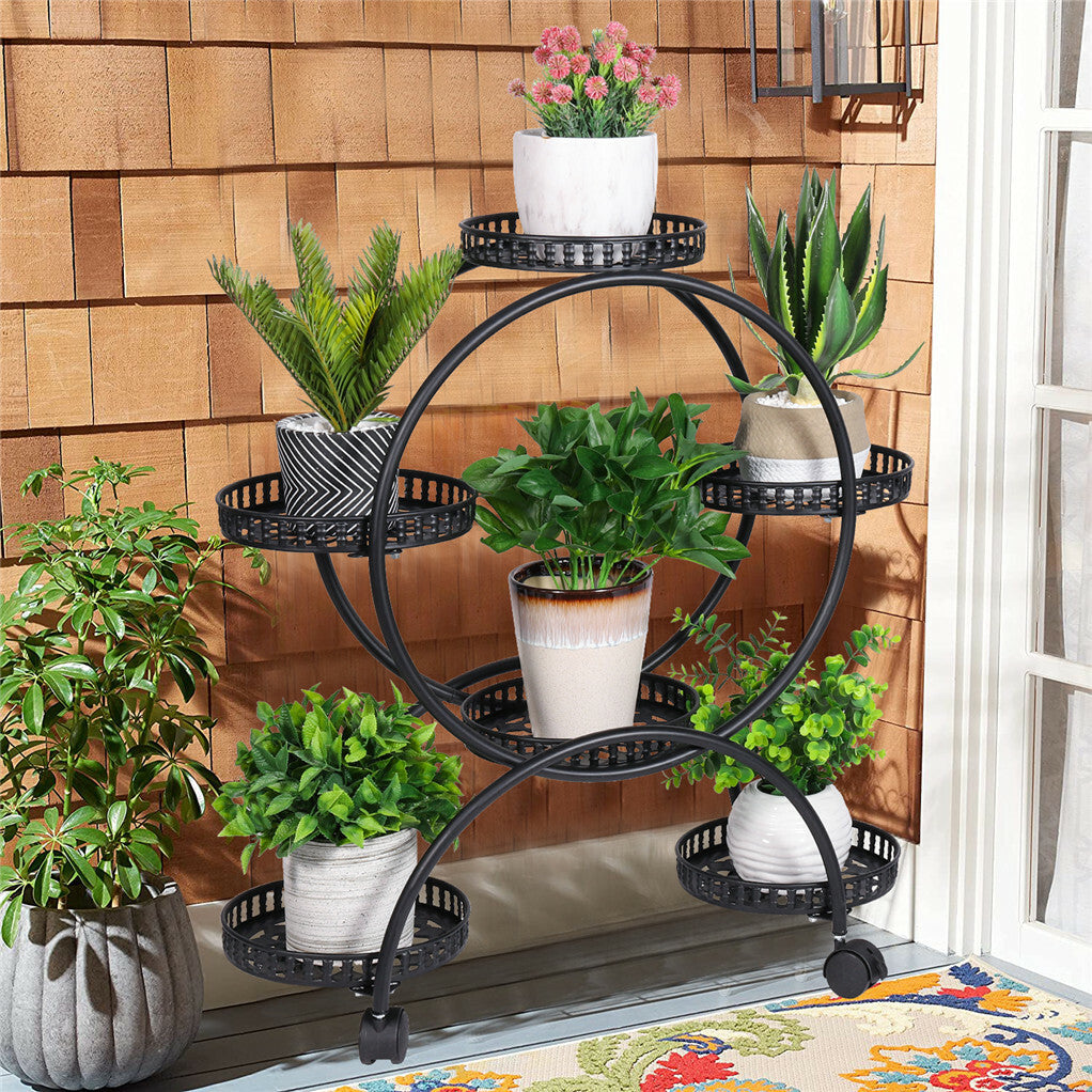Metal Plant Stand Rack 4Tier Indoor Flower Pot Stand with Wheels for Living Room - Image 3