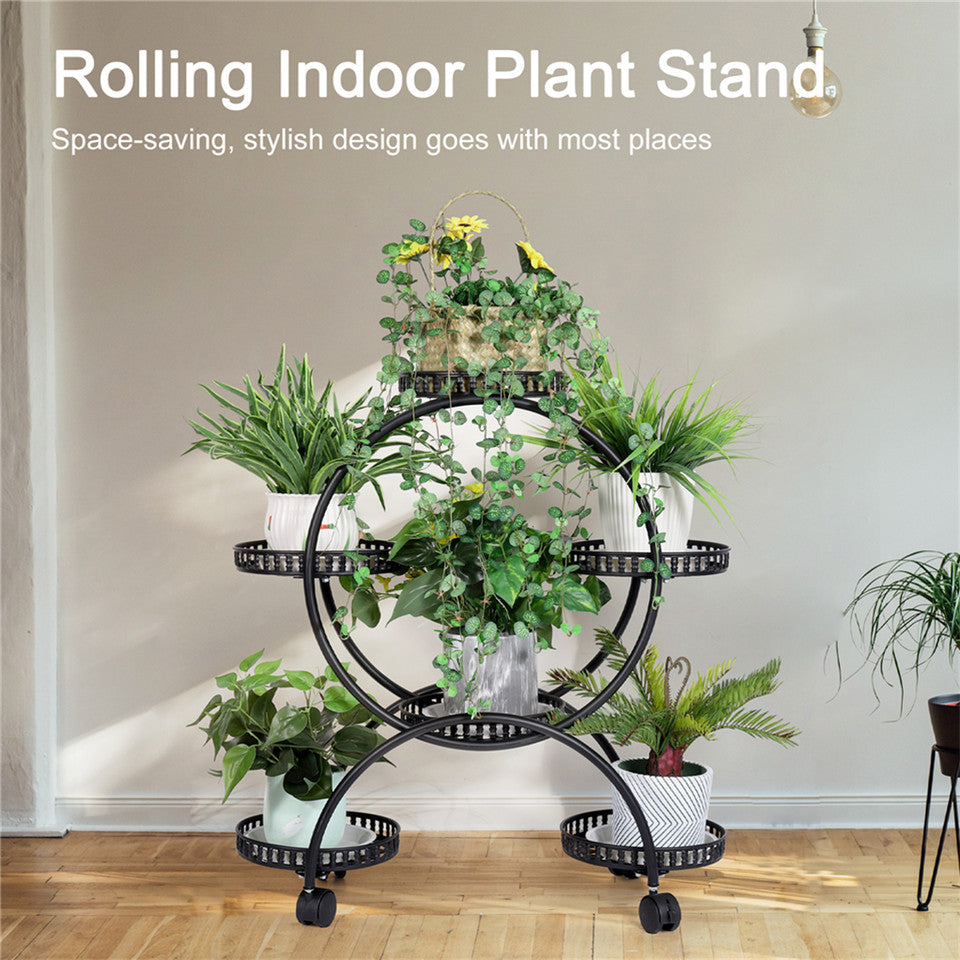 Metal Plant Stand Rack 4Tier Indoor Flower Pot Stand with Wheels for Living Room - Image 9