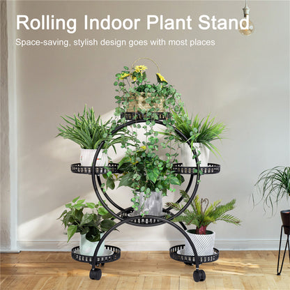 Metal Plant Stand Rack 4Tier Indoor Flower Pot Stand with Wheels for Living Room - Image 9