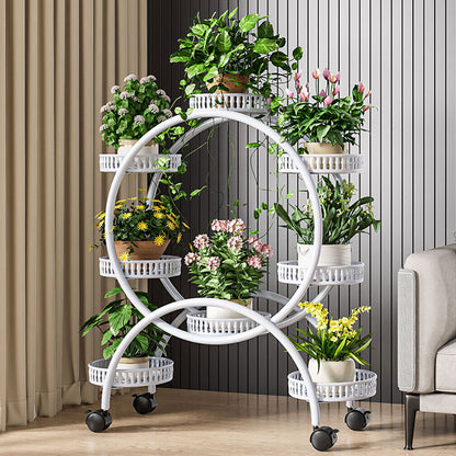 Fin White Metal Plant Stand 6-Potted Flower Pot Holder W Wheels 4 Tier Display Shelf - Image 3