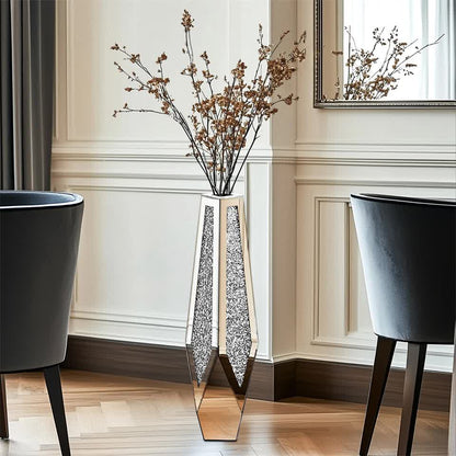 P&P Silver Sparkling Diamond Floor Vase with Glass Inlay for Modern Living Room Decoration - Image 3