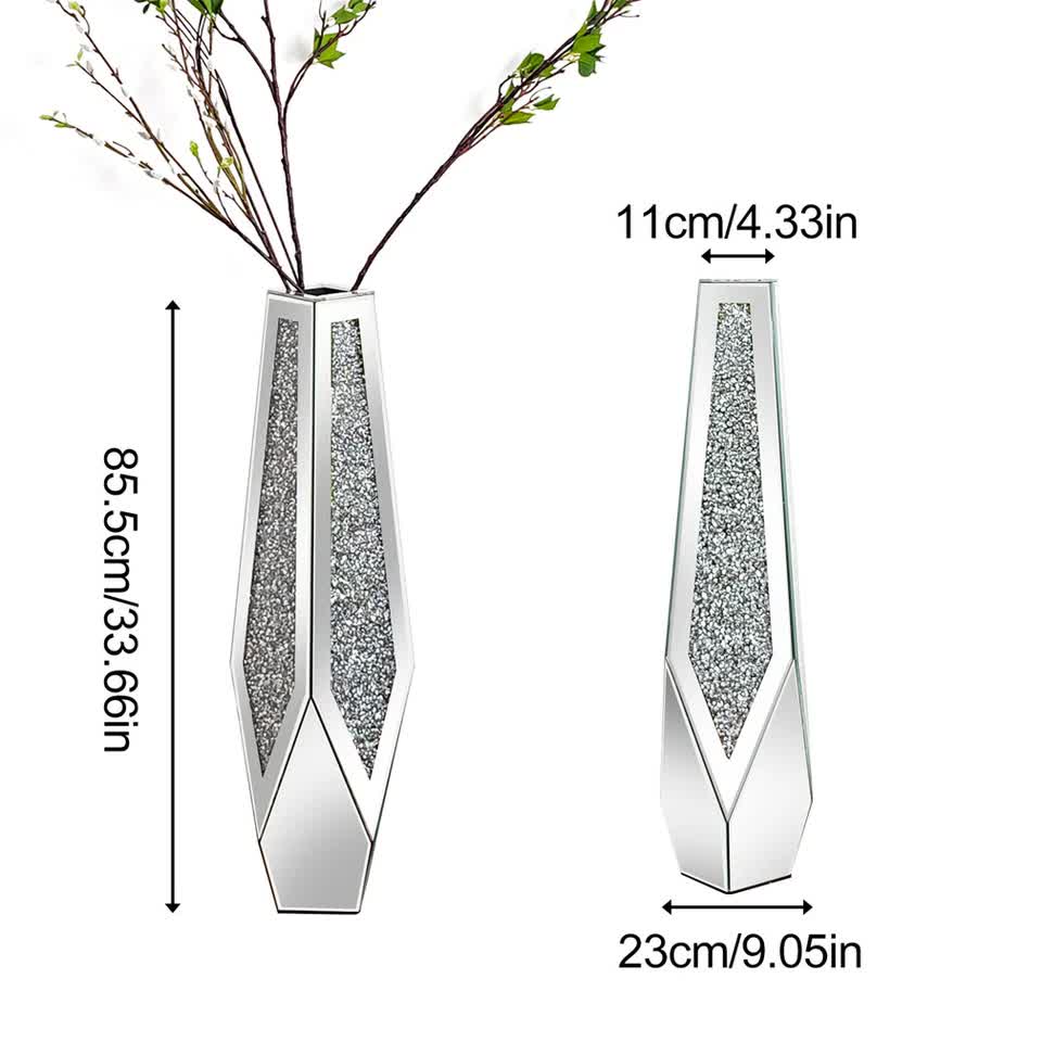 P&P Silver Sparkling Diamond Floor Vase with Glass Inlay for Modern Living Room Decoration - Image 4
