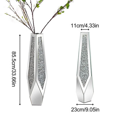 P&P Silver Sparkling Diamond Floor Vase with Glass Inlay for Modern Living Room Decoration - Image 4