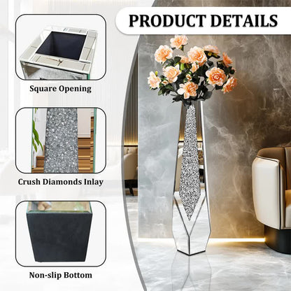 P&P Silver Sparkling Diamond Floor Vase with Glass Inlay for Modern Living Room Decoration - Image 6