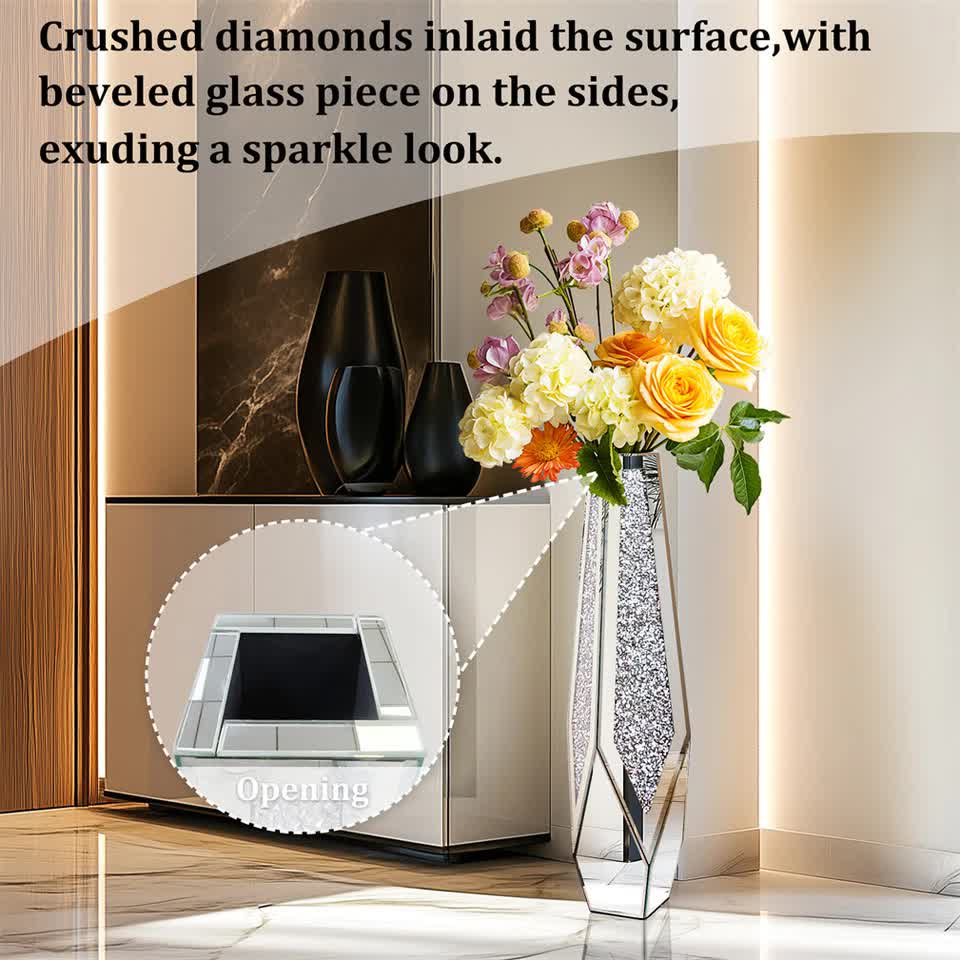 P&P Silver Sparkling Diamond Floor Vase with Glass Inlay for Modern Living Room Decoration - Image 7