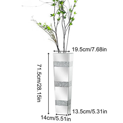 P&P Silver Crushed Diamond Flower Vase with Mirrored Glass for Elegant Home Decoration - Image 5