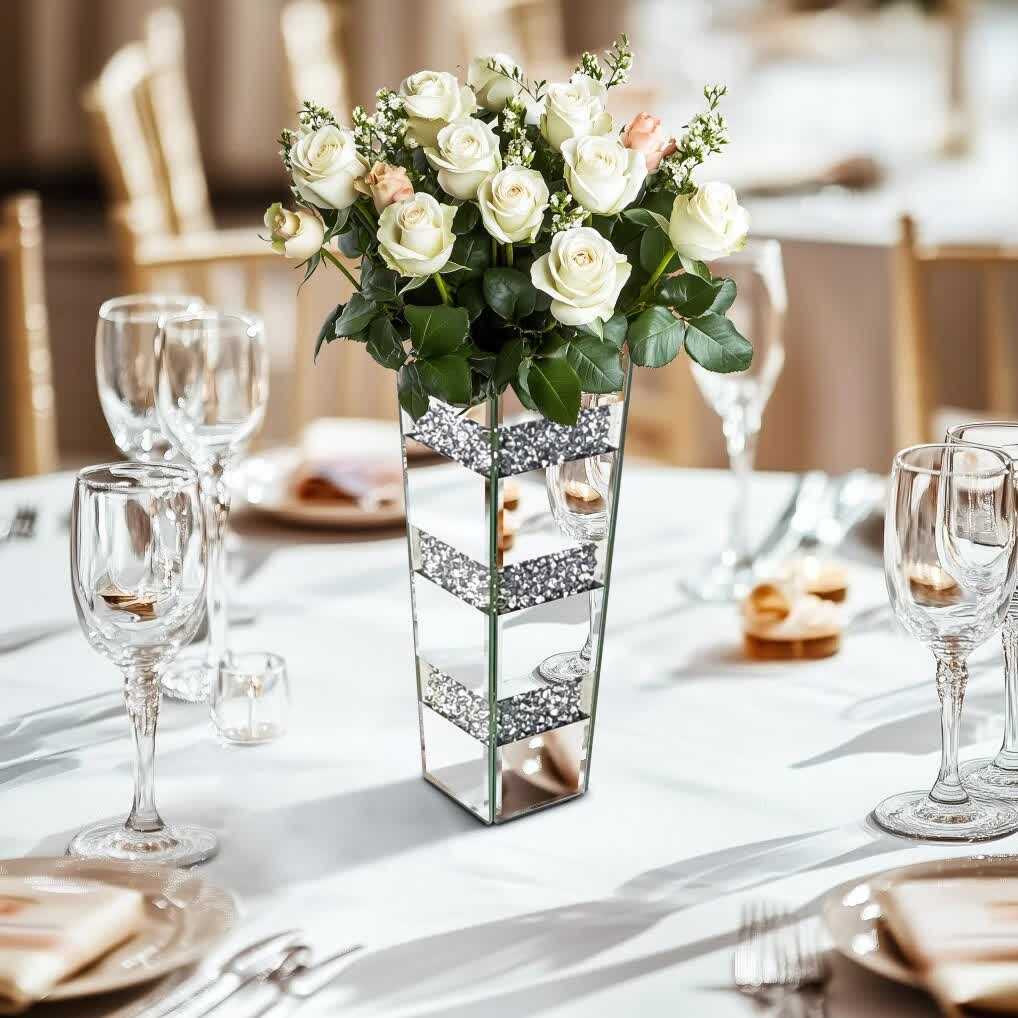 P&P Silver Diamond Inlaid Table Vase, Modern Decorative Centerpiece for Home - Image 2