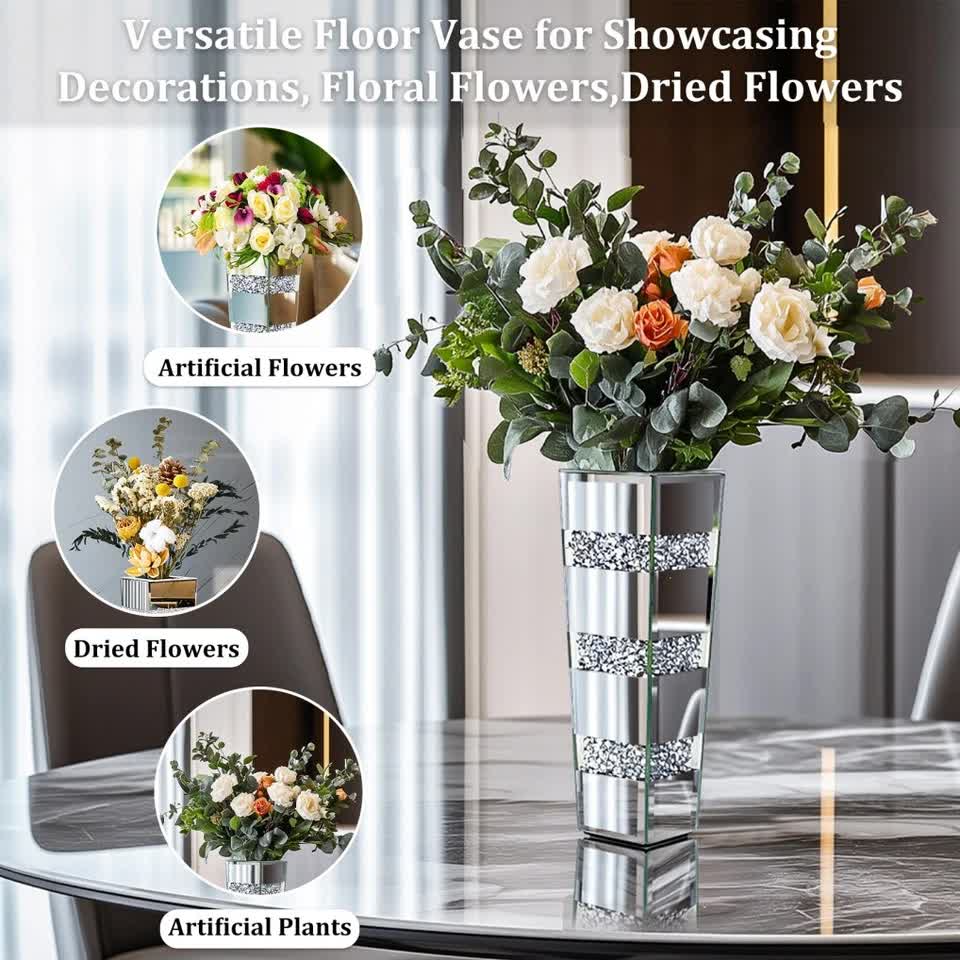 P&P Silver Diamond Inlaid Table Vase, Modern Decorative Centerpiece for Home - Image 5