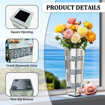 P&P Silver Diamond Inlaid Table Vase, Modern Decorative Centerpiece for Home - Image 6