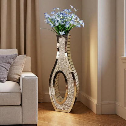 30-Inch Tall Double Sided Crushed Diamond Floor Vase Large Mirrored Silver Crystal Décor - Image 2