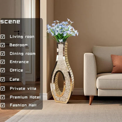 30-Inch Tall Double Sided Crushed Diamond Floor Vase Large Mirrored Silver Crystal Décor - Image 6