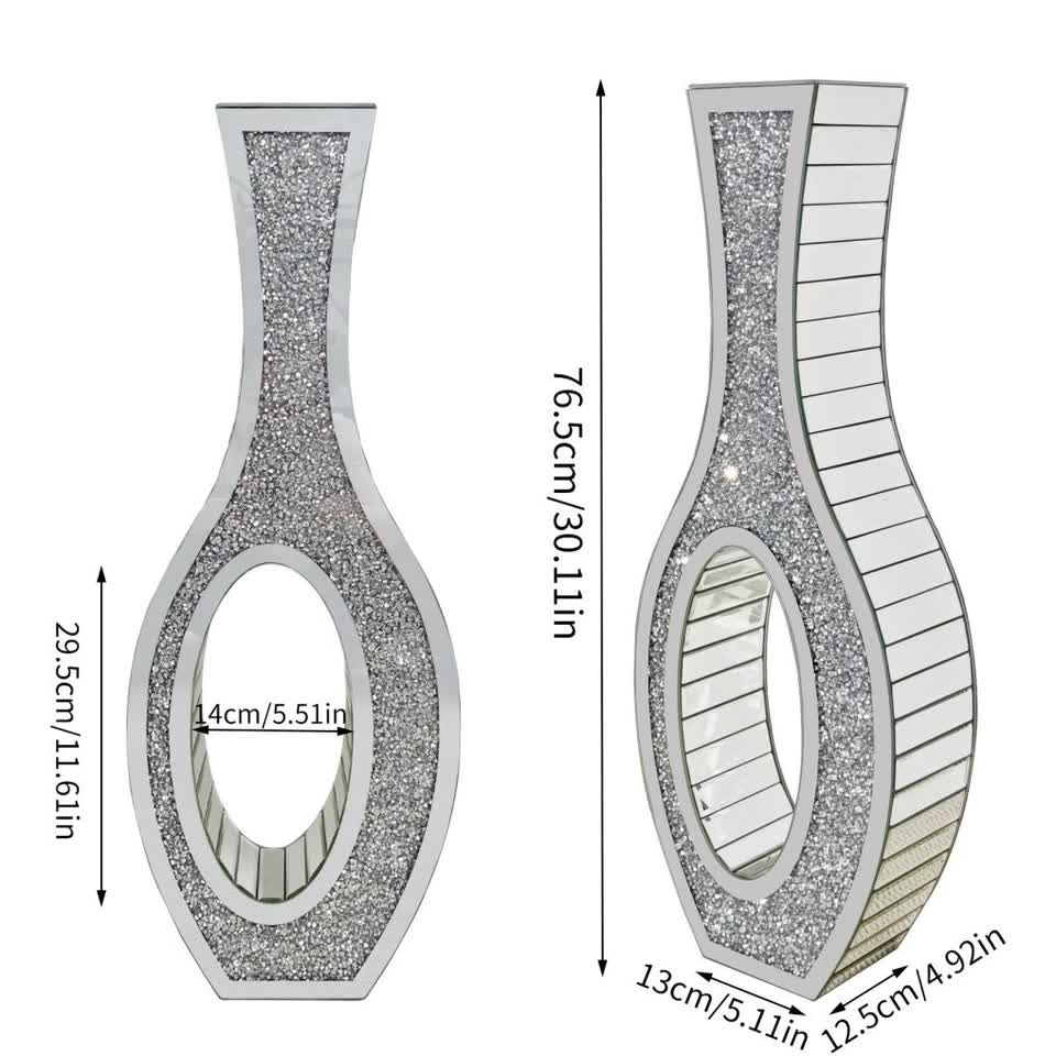30-Inch Tall Double Sided Crushed Diamond Floor Vase Large Mirrored Silver Crystal Décor - Image 8