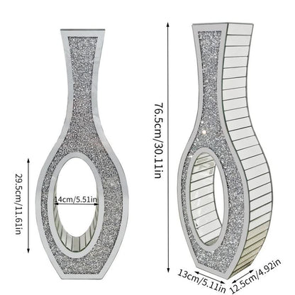 30-Inch Tall Double Sided Crushed Diamond Floor Vase Large Mirrored Silver Crystal Décor - Image 8
