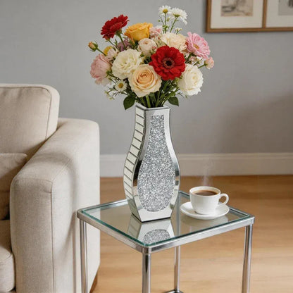 Silver Crushed Diamond Flower Vase Mirrored Glass Decorative Table Vase for Home Wedding Centerpieces - Image 2