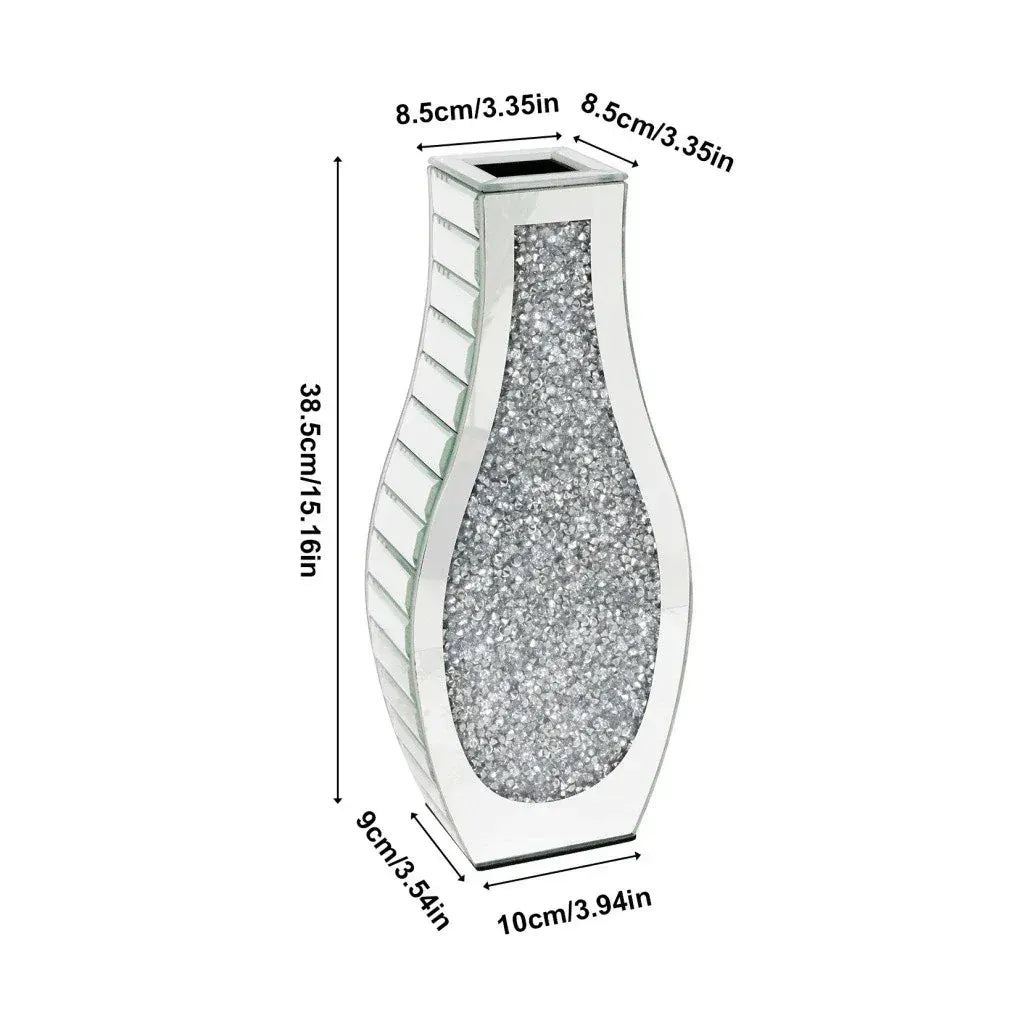 Silver Crushed Diamond Flower Vase Mirrored Glass Decorative Table Vase for Home Wedding Centerpieces - Image 3