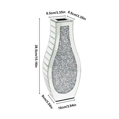 Silver Crushed Diamond Flower Vase Mirrored Glass Decorative Table Vase for Home Wedding Centerpieces - Image 3