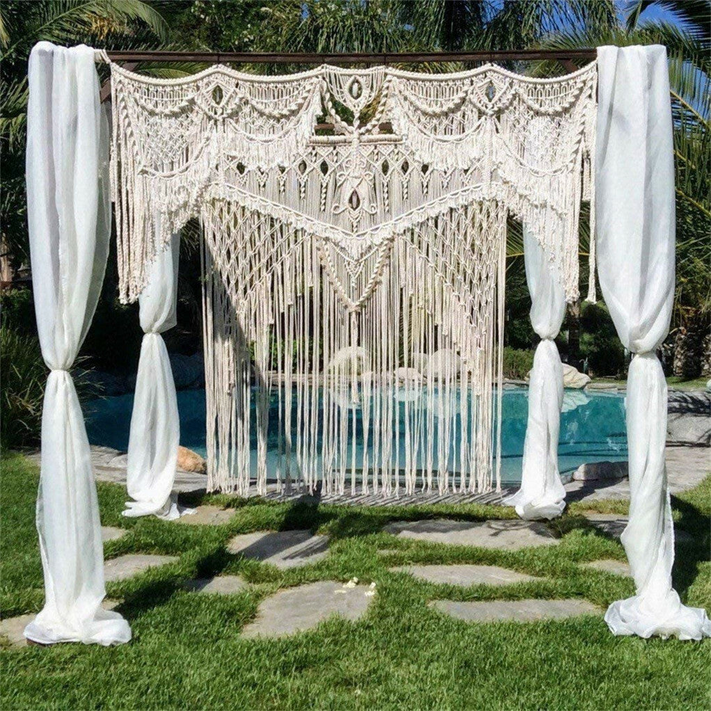 Boho Chic Macrame Tapestry Wedding Backdrop Arch Door Window Hanging Curtains - Image 2