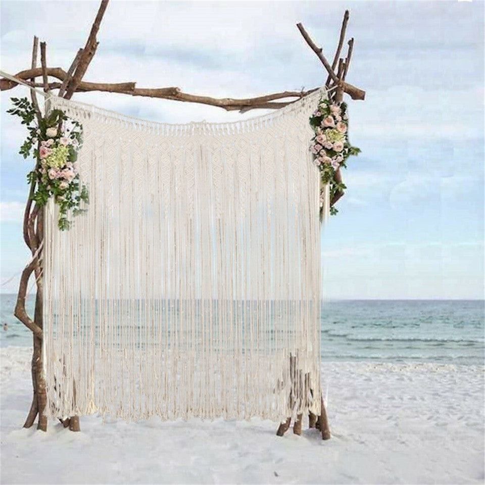 Boho Chic Macrame Tapestry Wedding Backdrop Arch Door Window Hanging Curtains - Image 7