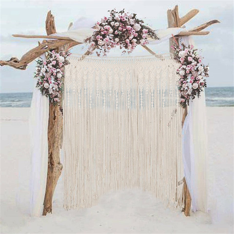 Boho Chic Macrame Tapestry Wedding Backdrop Arch Door Window Hanging Curtains - Image 8