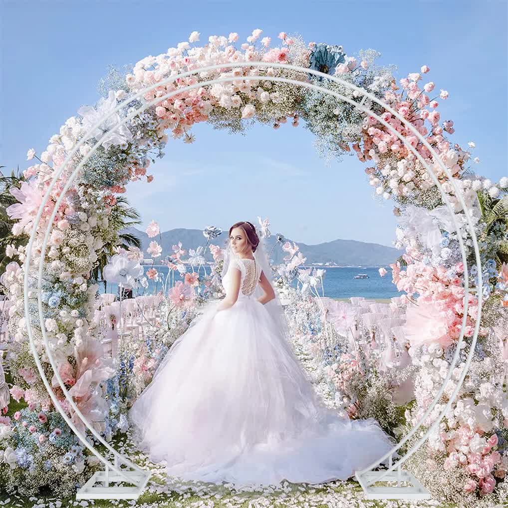 P&P Round Arch Backdrop Stand for Wedding Party Metal Pipe Frame Archway Decoration Indoor Outdoor Double Rails - Image 2