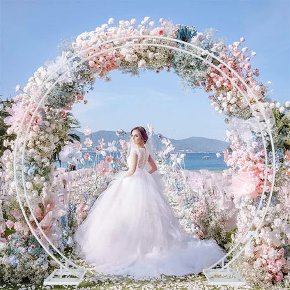 P&P Round Arch Backdrop Stand for Wedding Party Metal Pipe Frame Archway Decoration Indoor Outdoor Double Rails - Image 2