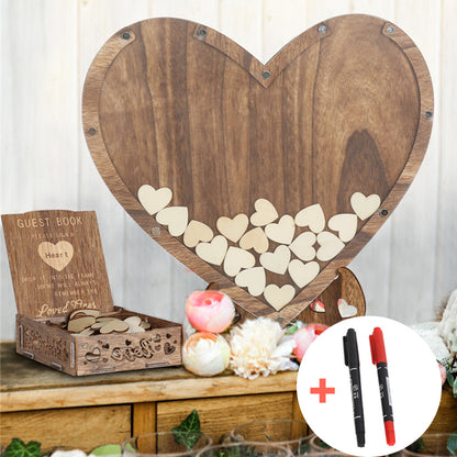 Wedding Guest Book Alternative with Stand+Storage Box+88PCS Wooden Hearts+Pens - Image 2
