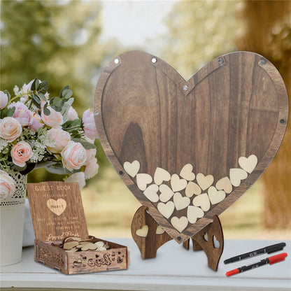 Wedding Guest Book Alternative with Stand+Storage Box+88PCS Wooden Hearts+Pens - Image 3
