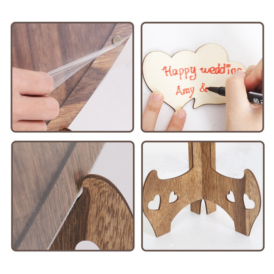 Wedding Guest Book Alternative with Stand+Storage Box+88PCS Wooden Hearts+Pens - Image 7