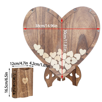 Wedding Guest Book Alternative with Stand+Storage Box+88PCS Wooden Hearts+Pens - Image 9