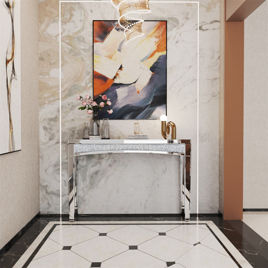 Crushed Diamond Mirrored Console Table Entrance Furniture - Image 4