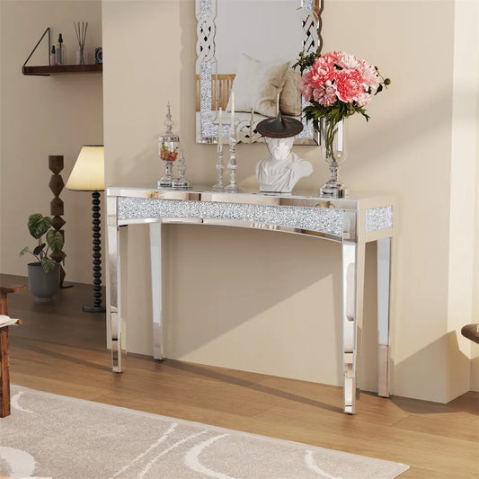 Crushed Diamond Mirrored Console Table Entrance Furniture - Image 5