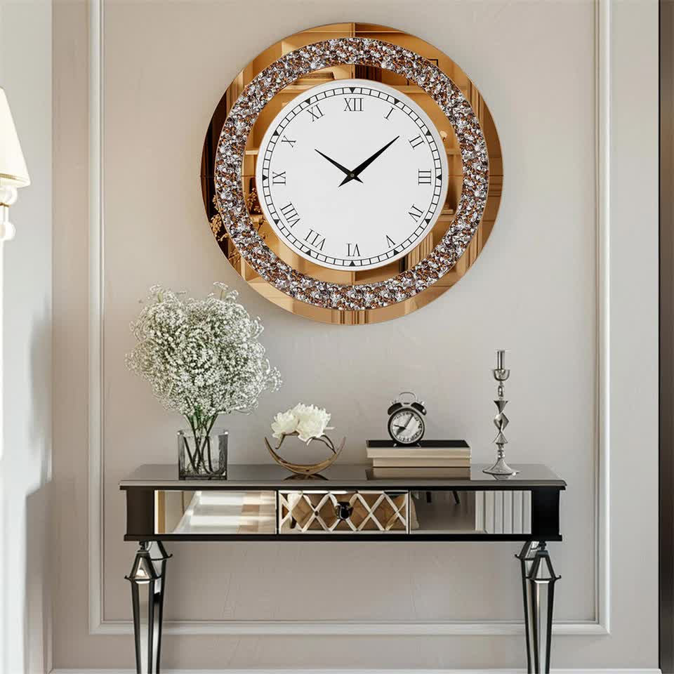 P&P Brown Crushed Diamond Oversized Wall Clock Elegant Accent 80x80cm - Image 2
