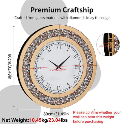 P&P Brown Crushed Diamond Oversized Wall Clock Elegant Accent 80x80cm - Image 6