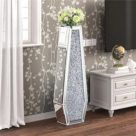 Silver Mirrored Floor Vase Luxury Diamond Flower Vase Living Room Home Office - Image 3