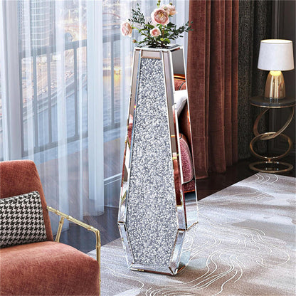 Silver Mirrored Floor Vase Luxury Diamond Flower Vase Living Room Home Office - Image 4