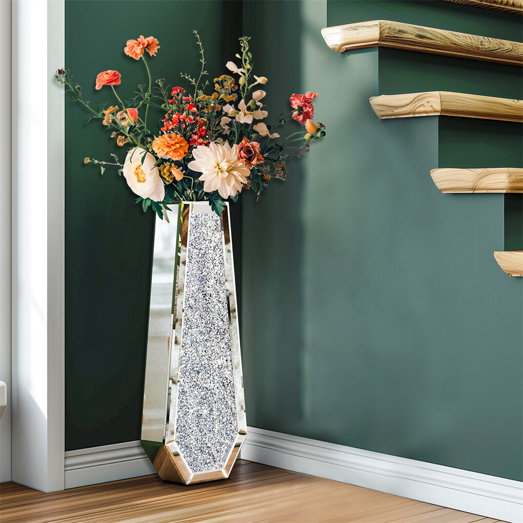 Silver Mirrored Floor Vase Luxury Diamond Flower Vase Living Room Home Office - Image 5
