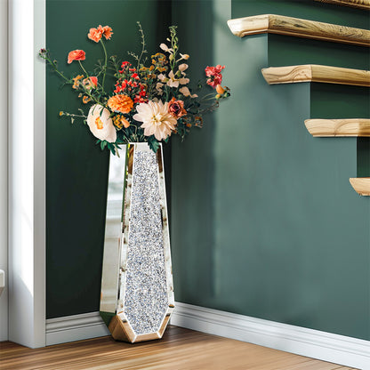 Silver Mirrored Floor Vase Luxury Diamond Flower Vase Living Room Home Office - Image 5