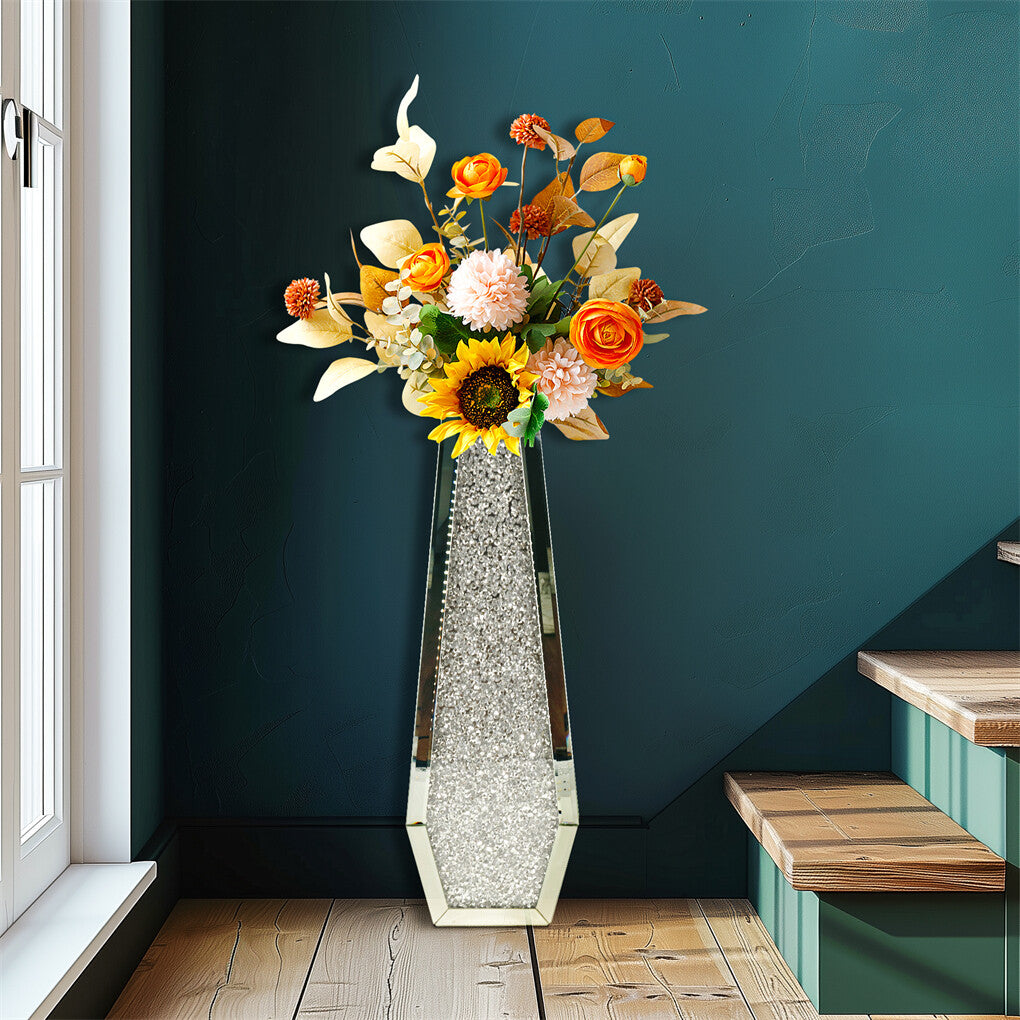 Silver Mirrored Floor Vase Luxury Diamond Flower Vase Living Room Home Office - Image 6