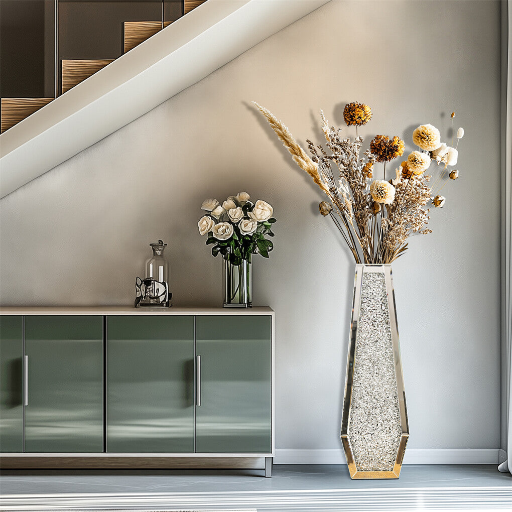 Silver Mirrored Floor Vase Luxury Diamond Flower Vase Living Room Home Office - Image 7