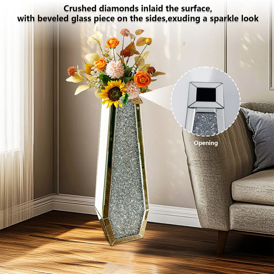 Silver Mirrored Floor Vase Luxury Diamond Flower Vase Living Room Home Office - Image 8