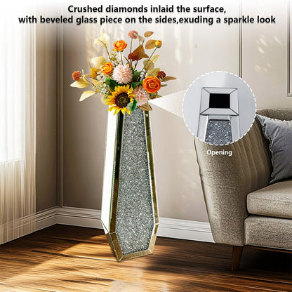 Silver Mirrored Floor Vase Luxury Diamond Flower Vase Living Room Home Office - Image 8