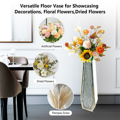 Silver Mirrored Floor Vase Luxury Diamond Flower Vase Living Room Home Office - Image 9