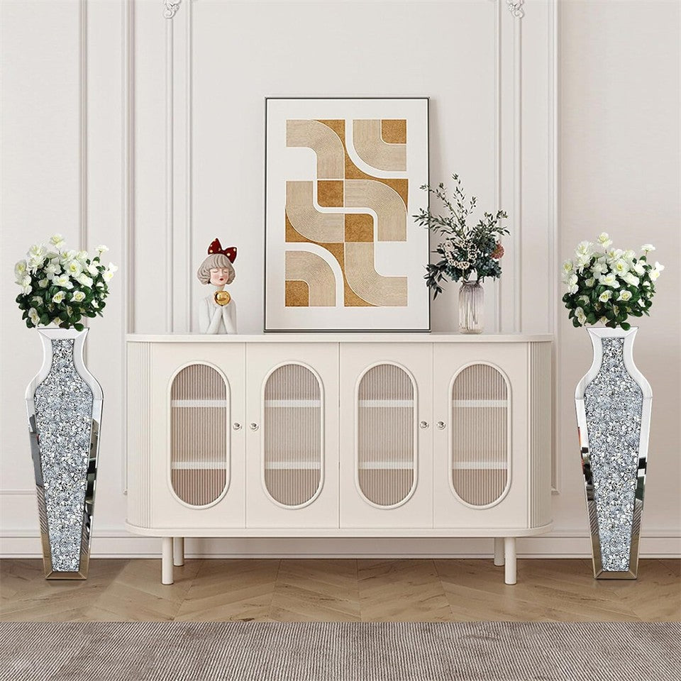 Sparkling Crushed Diamond Mirrored Floor Vase Tall Silver Glass Fake Flower Vase - Image 6