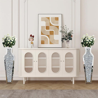 Sparkling Crushed Diamond Mirrored Floor Vase Tall Silver Glass Fake Flower Vase - Image 6