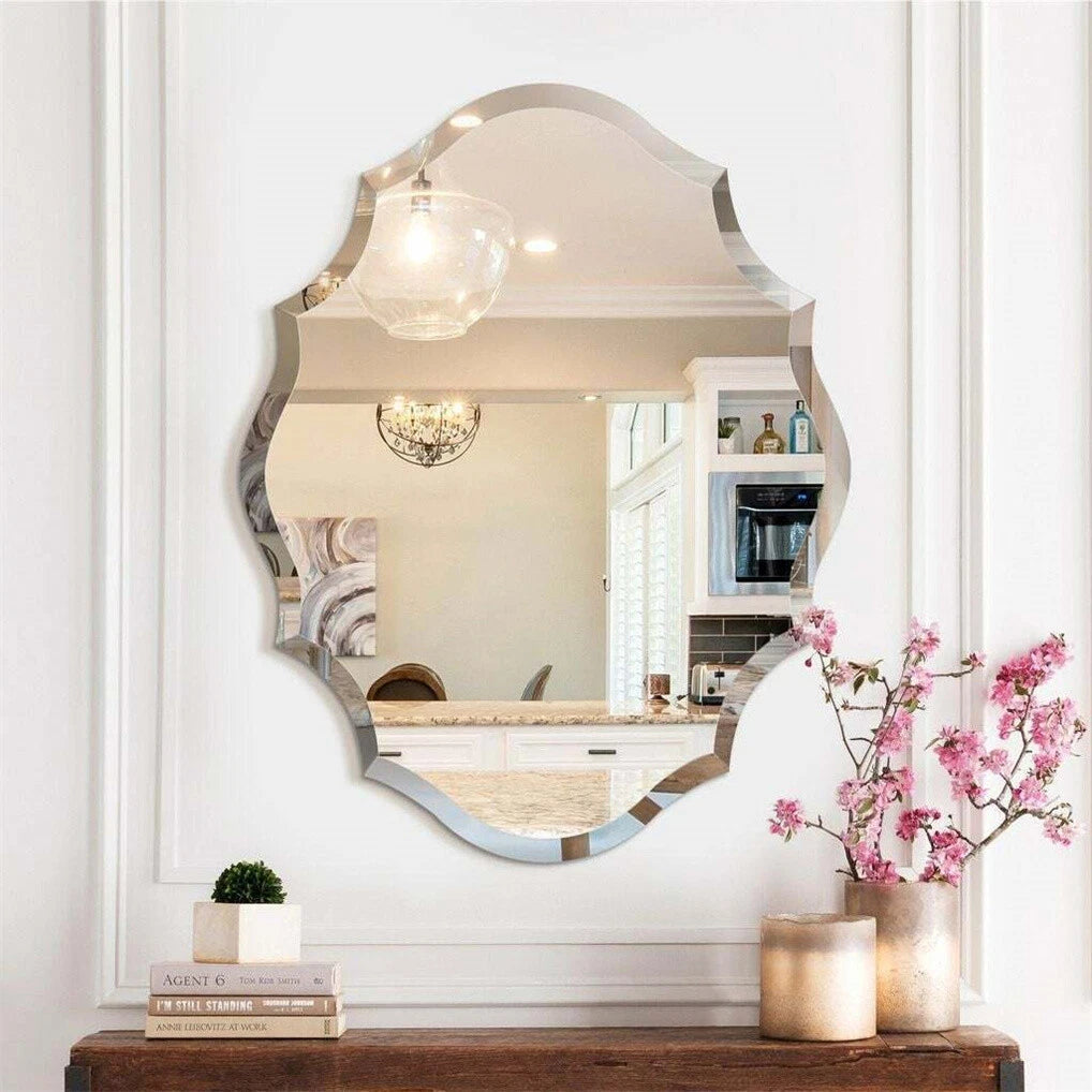 Beveled Silver Oval Wall Mirror Versatile Frameless Design for Vertical or Horizontal Display - Image 2
