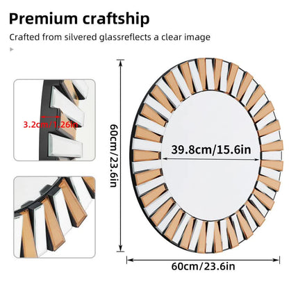 P&P Silver and Tawny Round Sunburst Mirror with Beveled Glass, Decorative Wall Accent - Image 7