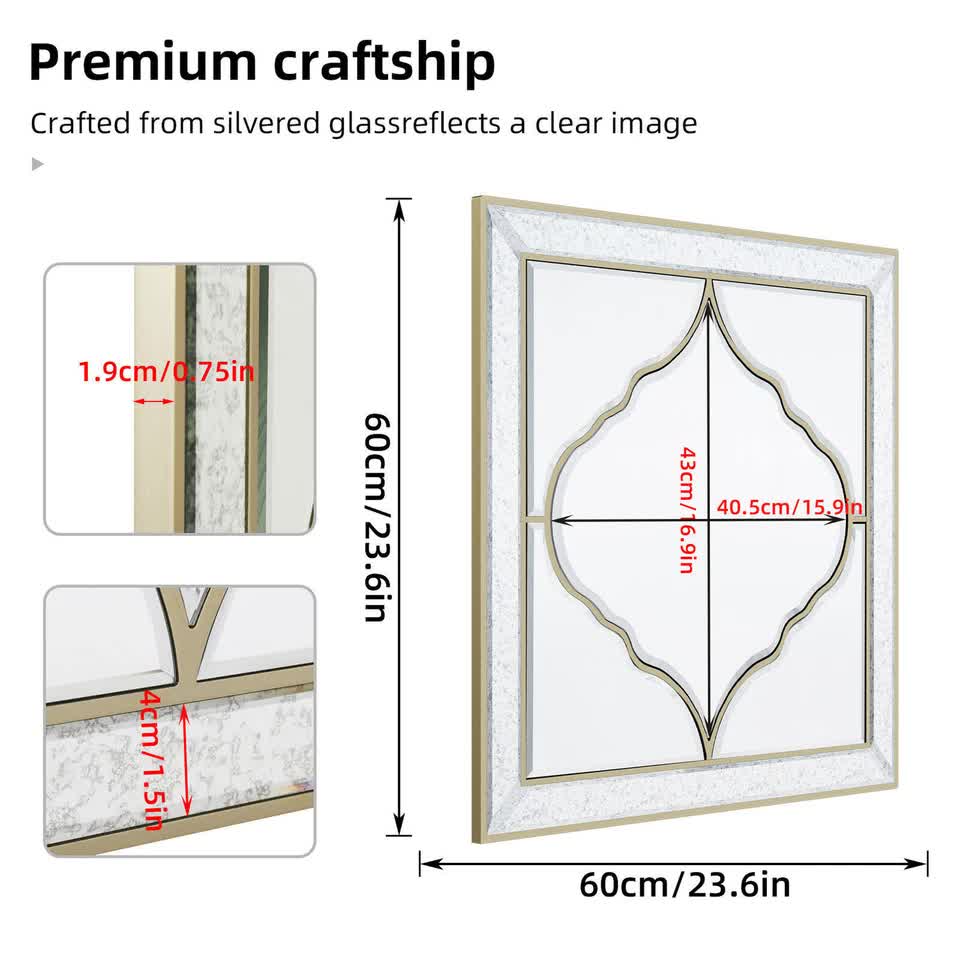 High-grade Unique Decorative Accent Mirror Elegant Square Wall Silver HD Mirror - Image 7