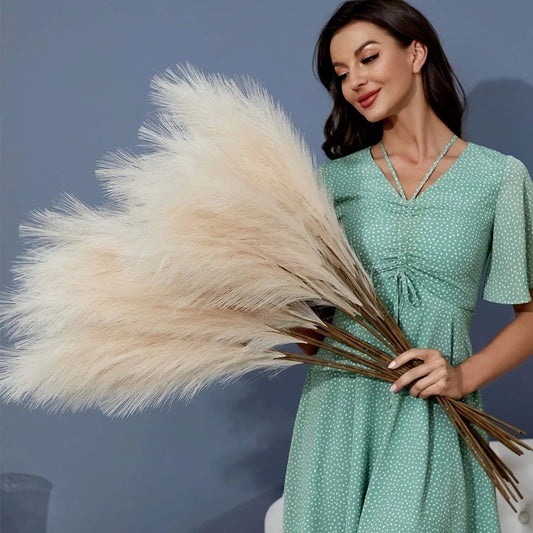 110CM Artificial Pampas Grass Large Tall Fluffy Faux Bulrush Reed Grass Bunch for Home Wedding Boho Decor (3PCS) - Image 3