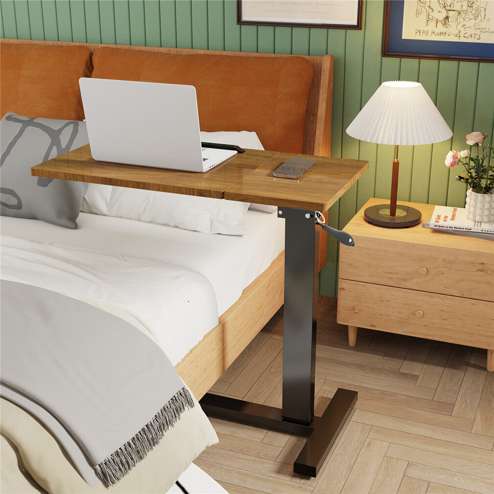 Premium height Adjustable Overbed Bedside Table With Wheels Solid Tilt Tray Table - Image 4